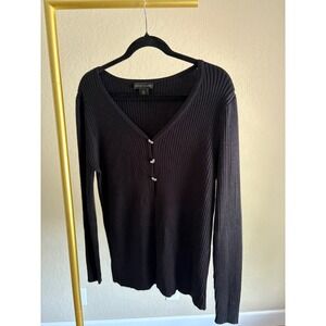 House of Harlow 1960 Black Sweater Ribbed Bow Accent L Coquette Minamalist